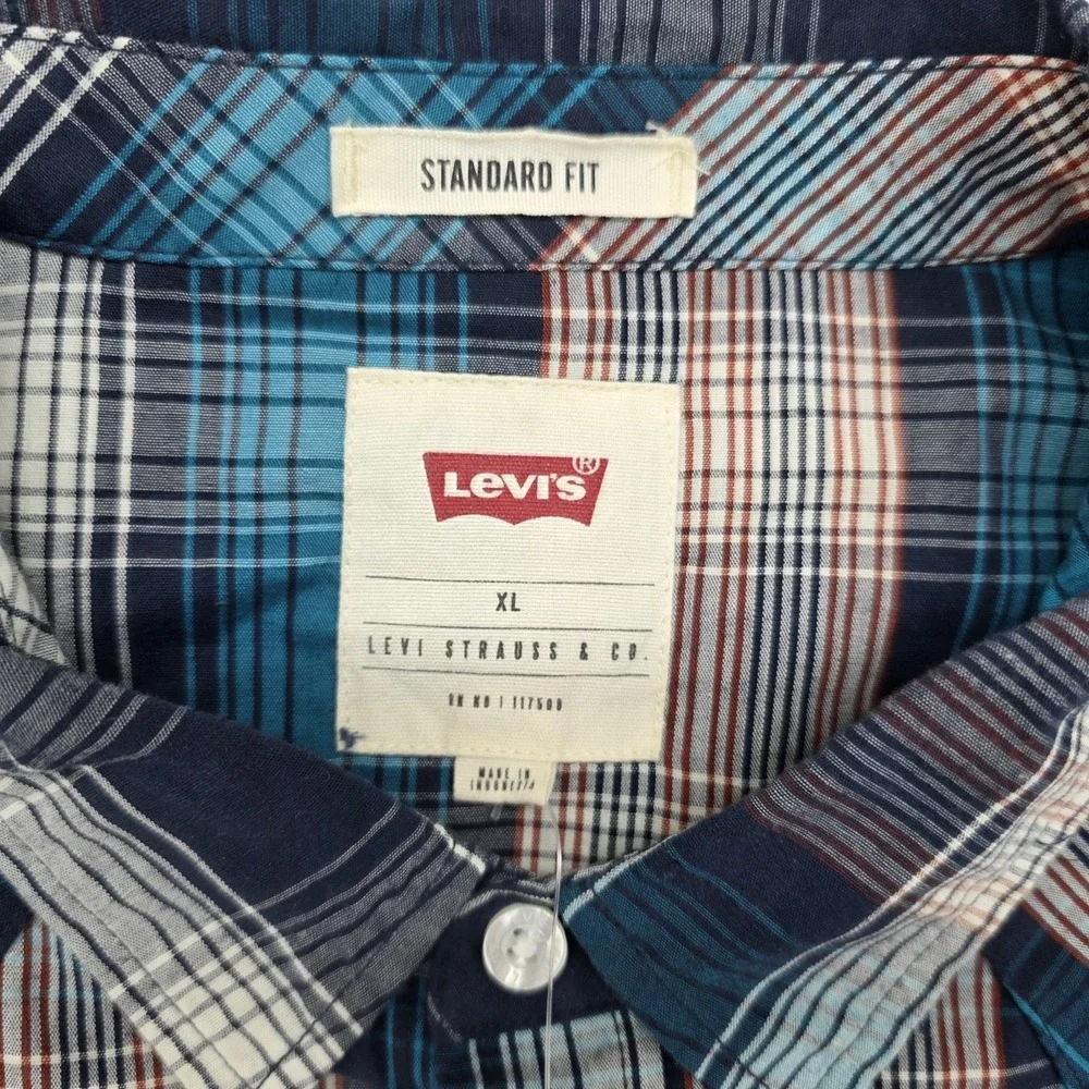 Levis The Western Pearl Snap Shirt Mens XL Blue Plaid Button Up 3LYLW0172 NEW